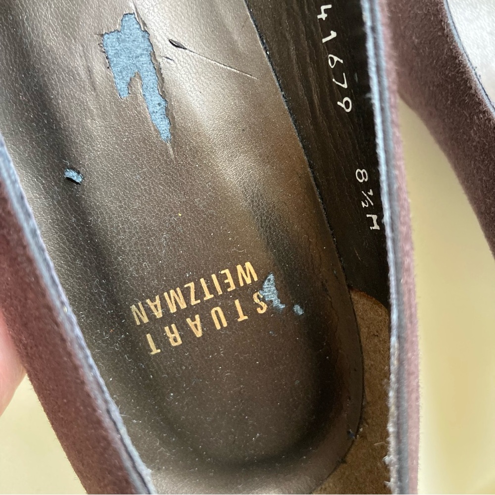Stuart Weitzman Cola Brown Suede Leather Soled Pointed Toe Kitten Heel Pumps 8.5 - Picture 13 of 14